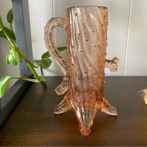 Antique Northwood LG Wright Pink Glass Town Tree Trunk Pump Creamer Vase Footed